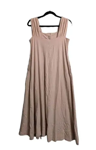Nap Loungewear Beige Sleeveless Square Neck Button Front Pockets Midi Dress S Tan