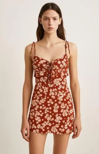 Sweet Pot Red White Floral Sleeveless Tie Strap Cami Camisole Mini Tank Dress 10