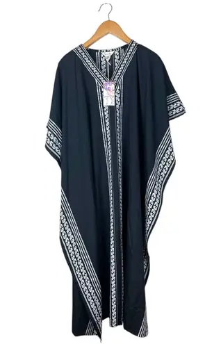 NWT Gypsie Blu Kaftan House Dress Beach MuMu OS Fits Most Black White Aztec Long