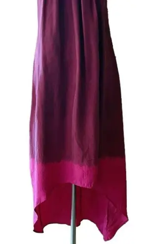 AS BY DF Silk Dress Leather Top Trim Sleeveless Burgundy Ombre Hi