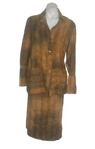 ANNA MEYER PARIS Skirt Top Suit Earth Tones Crochet EU Plus Size 48 US 18