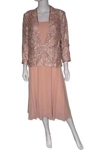 Jessica Howard Women's 3/4-Sleeve Soutache Jacket Fit & Flare Dress Blush Sz 12