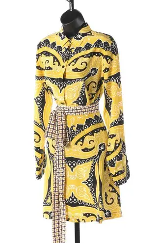 NWT Etro Silk Yellow & Black Pattern Knee Length Skirt w/ Tie Detail Size 6