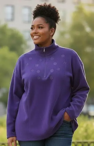 Just My Size Women's Purple Fleece Top 3X Snowflake 1/4 Zip Pullover Holiday - Image 1