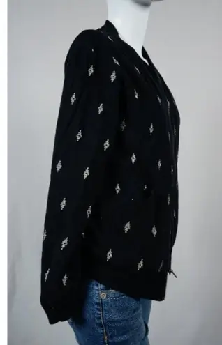MOSSIMO Black Bomber Jacket w/ Silver Embroidered Aztec Geometric Design Size S