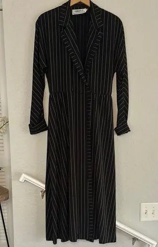 Chetta B Vintage Sherrie Bloom Menswear Pinstripe Dress Collared Wrap Midi Boss