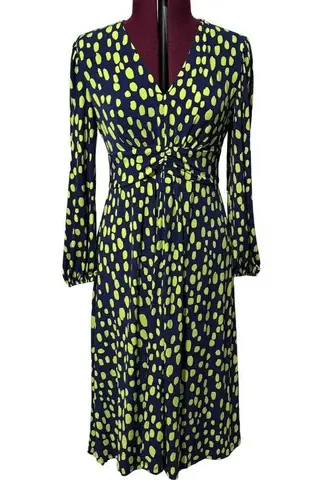 MAGGY LONDON Elorin Matte Jersey Knit Bishop Sleeve Midi Dress Navy Green NWT 6 Blue