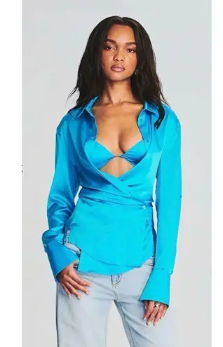 Retrofete SER.O.YA Karry Silk Shirt Turquoise Size Small Blue