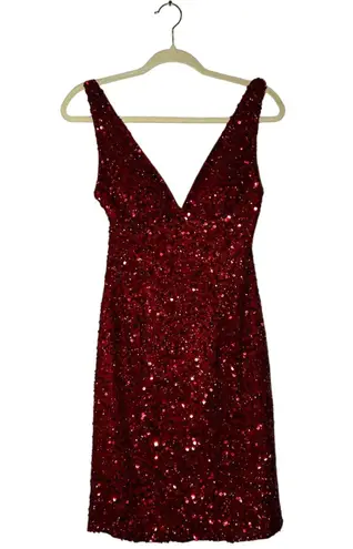 Scala Dress Women 2 Red Sequin 100% Silk Cocktail Party Holiday New Years Y2K
