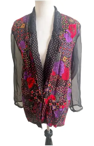 Collective Concepts Vintage Patchwork Blazer Jacket Sheer Sleeve Sz Medium 80’s