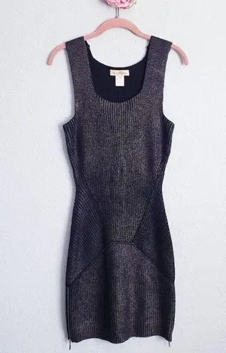 Mara Hoffman Mara Huffman Black Metallic Knit Ribbed Bodycon Dress with Zipper Details