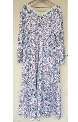 Eloquii White Floral Maxi Dress Womens 16 Long Sleeve Boho Peasant Cottage Flowy