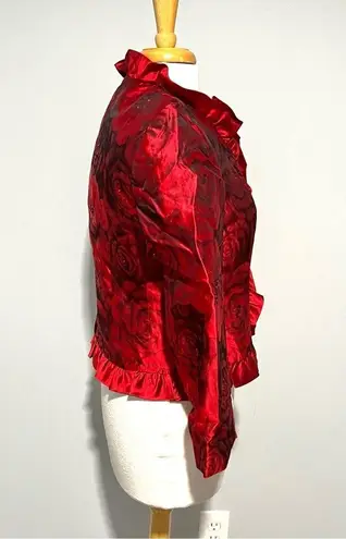 ALGO Boutique Red Rose Floral Shiny Blazer Jacket Size 38 S
