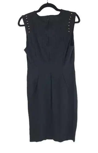 Tahari Sheath Dress Cap Sleeve Scoop Neck Beaded Detail Stretch Black 8