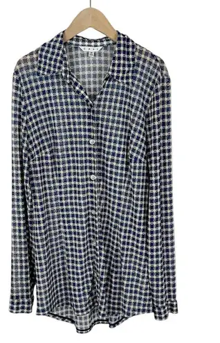 CAbi  #736 Sheer Mesh Navy and White Plaid Button Down Shirt Size Medium