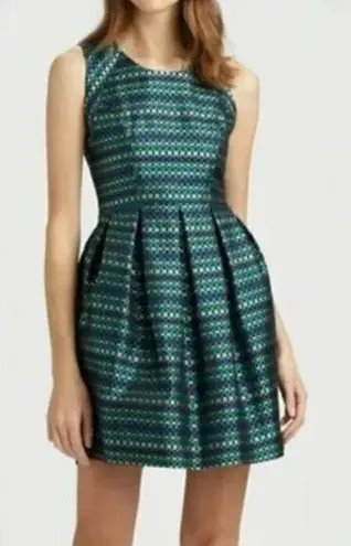 Shoshanna Blue Green Silver Veronica Aegean Jacquard Sleeveless Dress Size 2