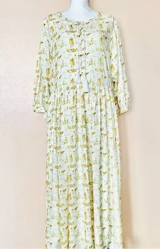 NoliaBae Cream & Brown Yellow Western Horse Print Maxi Dress. Size XL