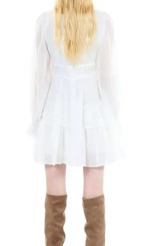 Beulah Style Square Neck A-Line Tiered Mini Dress White Size Small NWT