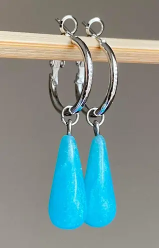 Handmade simple aqua teardrops hoop earrings💧♥️