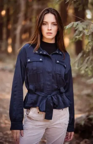 Marrakech Ellis Silky Satin Utility Jacket In Sapphire Blue Size XS