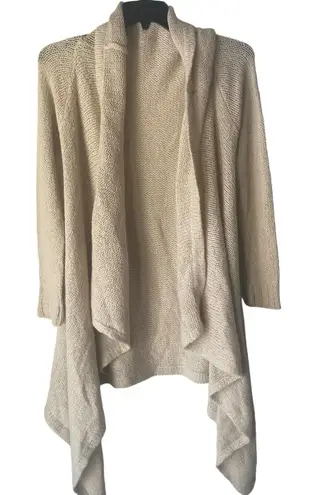 Beige Women's Size Large Draped Front Knit Open Front Long Cardigan Sweater