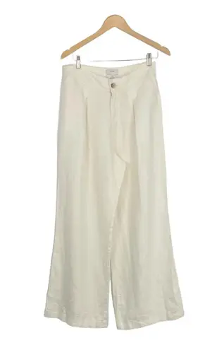 Halston Heritage Halston Women's Cream Linen Wide Leg Pleated High Rise Trousers Pant Size US 8