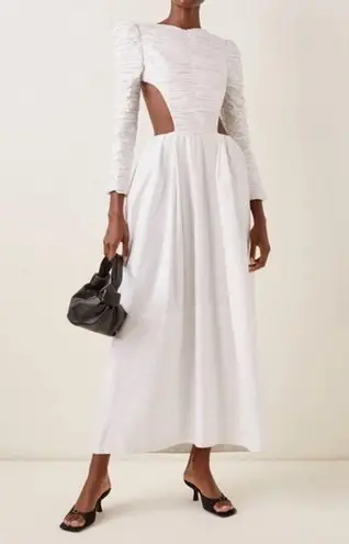 KHAITE White Rosaline ruched open back crystal embellished cotton twill dress 8