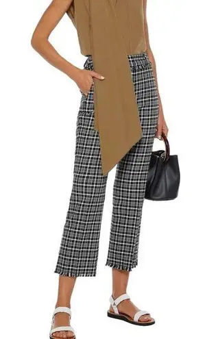 Max Mara Weekend Valico Fringe-Trim Plaid Cropped Pants Black White 8