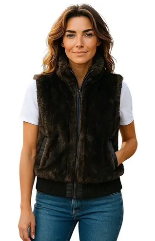 Tart Collections Faux Fur Vest with Leather Trim Chocolate Brown Women’s Small