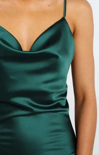 Petal and Pup Cyprus Green Satin Midi Asymmetrical Hem Dress 2