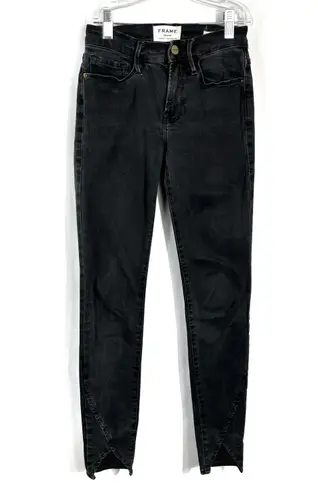 Frame Le Skinny De Jeanne Washed Black Tulip Mid-Rise Cut Hem Skinny Jeans 24