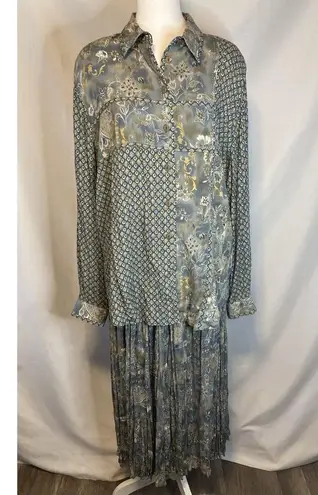 Napa Valley Outfit Set Women’s Size L Rayon 3 Piece Skirt, Blouse & Vest Blue Size L