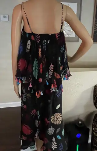 Carolina K 100% Silk Chiffon MIDI Floral Dress Tassel Detail Size Medium