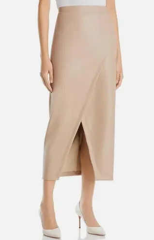 Enza Costa Leather Midi Pull On Wrap Skirt, Putty/Beige Size 2 New w/Tag