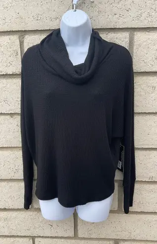 Korye Black Waffle Knit Cowl Neck Long Sleeve Pullover Top