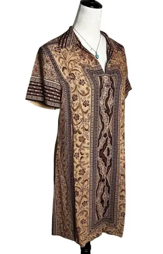 Vintage David Dart Brown Ethnic Floral Shirt Dress S | 90s Indie Grunge USA Made