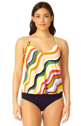 Anne cole Easy Triangle Colorful Wavy Stripe Tankini Swim Top Size M