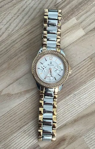 Bulova Ladies Watch Rose and Stainless Bracelet White Dial Day Date Dials