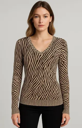 Express Design Studio Women’s Zebra Print Sweater Size L Beige and Brown Preppy Size L - Image 1