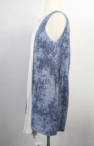 Bensoni Blue Ivory Drape Linen Sleeveless Shift Dress Size 6