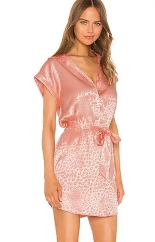 Joie  Daran Pink Jacquard Leopard Belted Satin Mini Shirt Shift Dress Large NWT