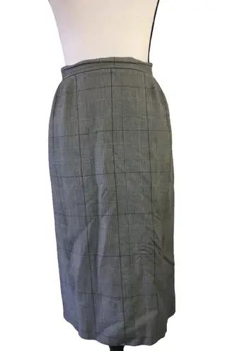 Vintage 80s Glen Plaid Check Black Cream Straight Midi Skirt Classic 16 L Size L