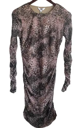 BB Dakota Steve Madden S Animal Print Long Sleeve Ruched Bodycon Mini Dress Pink