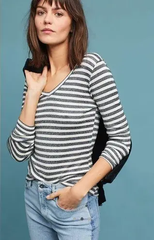 Michael Stars Ladies  by Anthropologie Black/White Stripe V Neck Long Sleeve Tee