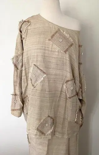 ASHRO Two Piece Top and Skirt Silk Cotton Blend Shell Lagenlook Sz M Tan Size M