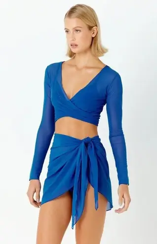 GIGI C Tina Wrap Mesh Top in Cobalt Large New Womens Swim Cover Up Blue