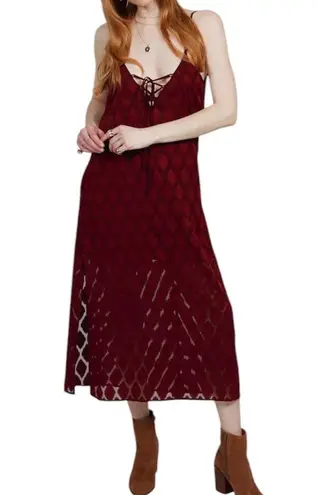 Band Of The Free New Lace Up V-Neck Diamond Midi Dress Lila Merlot Size Small