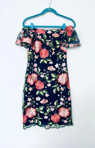 Trina Turk Trina  Navy Blue Floral Embroidery Cocktail Dress