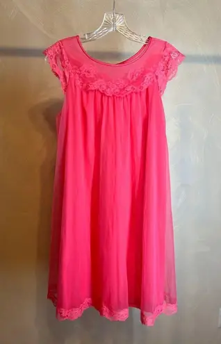 Vanity Fair VTG Women’s Nylon Feminine Pink Babydoll Chiffon Nightgown,USA|Sz:XS