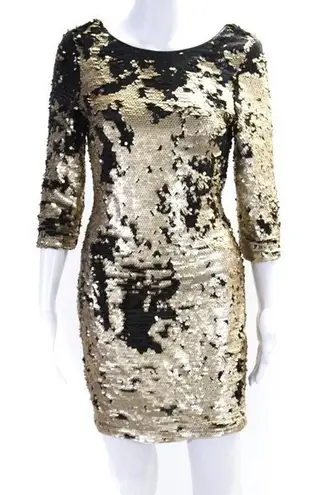 The Room Sequin Dress Mini Cocktail Party Black Gold Sparkly Size S